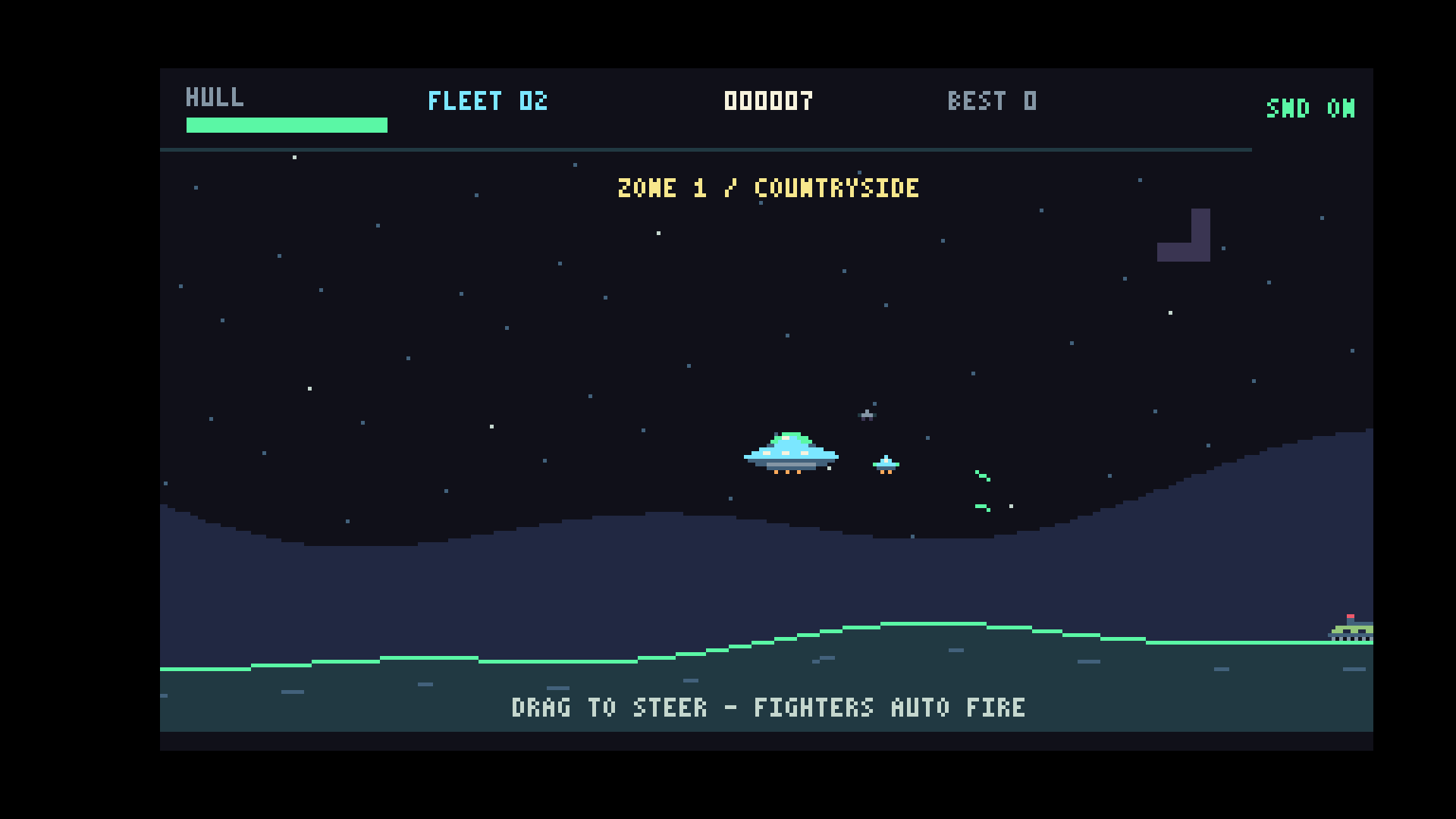 Mothership and two fighters beginning an invasion
