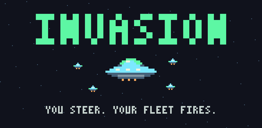 Invasion: alien mothership and fighter escort in pixel art