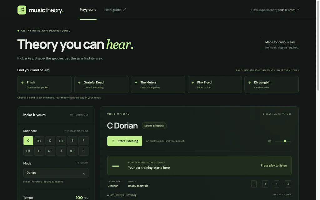 Music Theory jam playground website preview