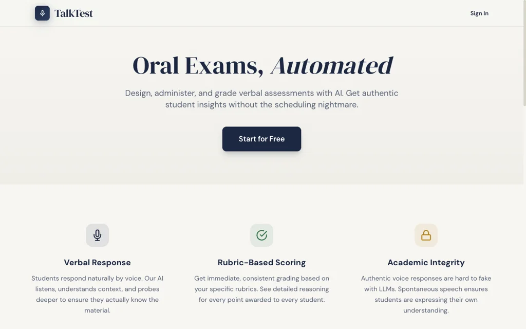 TalkTest website preview